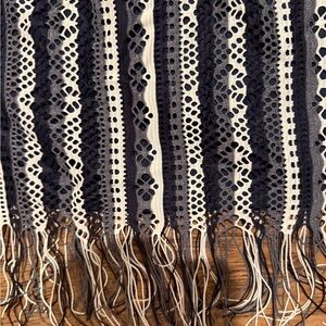 Crochet Fringe Pencil Skirt in Navy, Gray and Cream